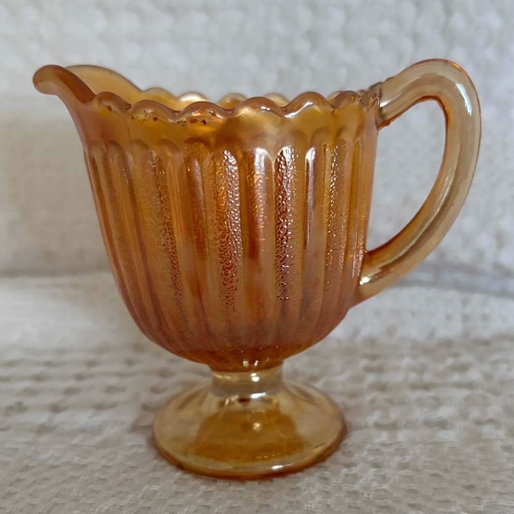 Vintage Carnival Glass Small Pitcher / Creamer / Amber Iridescent  Glass